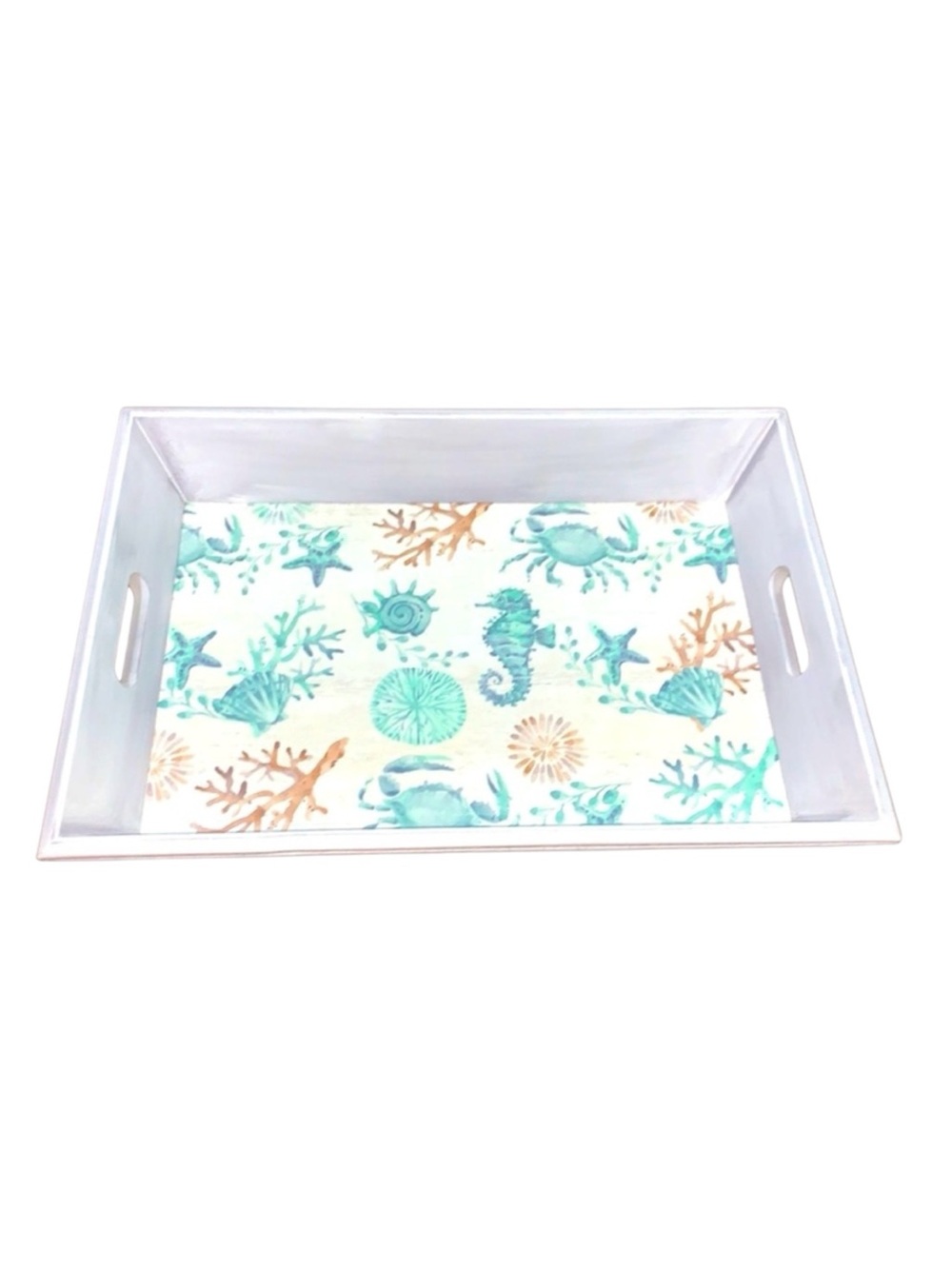 Coastal White Decorative Serving Tray Ocean Beach Decor